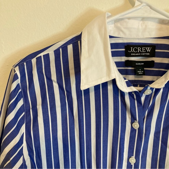J. Crew Organic Cotton Garçon Button Down Blouse Pin Stripe Chic Preppy Cropped - Picture 6 of 9
